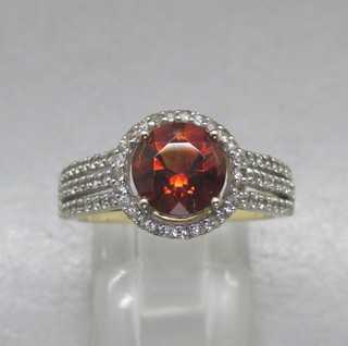 LUXURY 2.23CT MANDARINE GARNET & DIAMOND SOLID GOLD DRESS RING UK SIZE N & USA 6