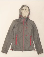 SUPERDRY Womens Windtrekker Hooded Windbreaker Jacket UK 10 Small Grey WQ10