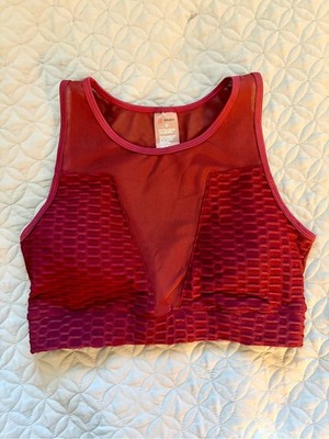 LA Society High-Neck Burgundy Mesh-Panel Sports Bralette Size Large