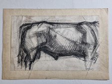 Étude préparatoire, Corps de taureau, signée Maurice de Bus, env. 25 × 45 cm