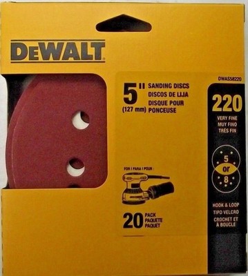 Dewalt DWAS58220 5'' 220 Grit Sanding Discs 5 or 8 Hole H&L Backing 20 Pack