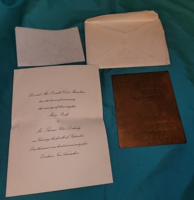 Antique Copper Printing Plate Etching Wedding Invitation Mary Ball Peter Doherty
