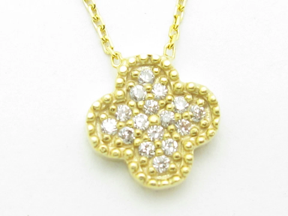 18KT YELLOW GOLD SILVER DIAMOND SET PAVE WHITE SAPPHIRE CLOVER DESIGN PENDANT