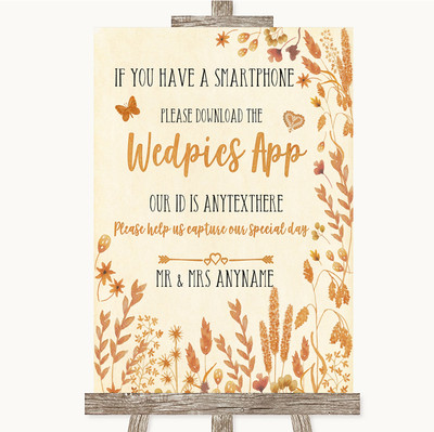 Autumn Leaves Wedpics App Fotos personalisiert Hochzeitsschild