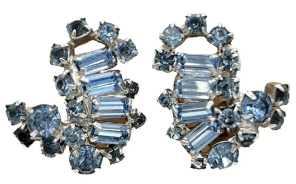 Vintage50er KRAMER Blaue Kristalle Große Ohrclips/Ohrringe/Vintage Schmuck