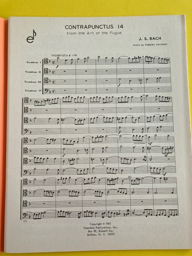 Contrapunctus No. 14, Bach, arr. Kelleher, Trombone Quartet - Bild 2 von 3