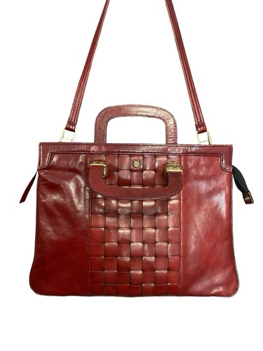 VTG 60S 70S RED LEATHER GOLD WOVEN MOD GOGO HAND SHOULDER BAG - Picture 3 of 5
