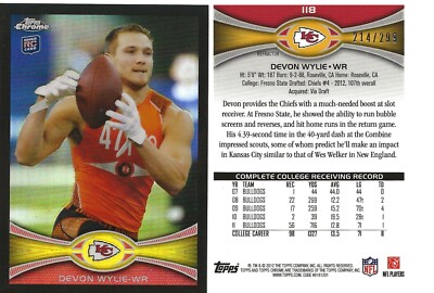 2012 Topps Chrome Kansas City Chiefs #118 Devon Wylie Black Refractor RC 214/299
