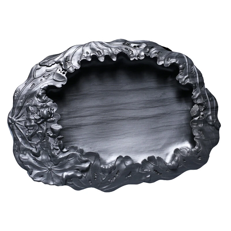 Tinta China 8.7" Piedra Natural Original Tallada a Mano Hoja de Loto Tinta Tinta Foto 4 de 4