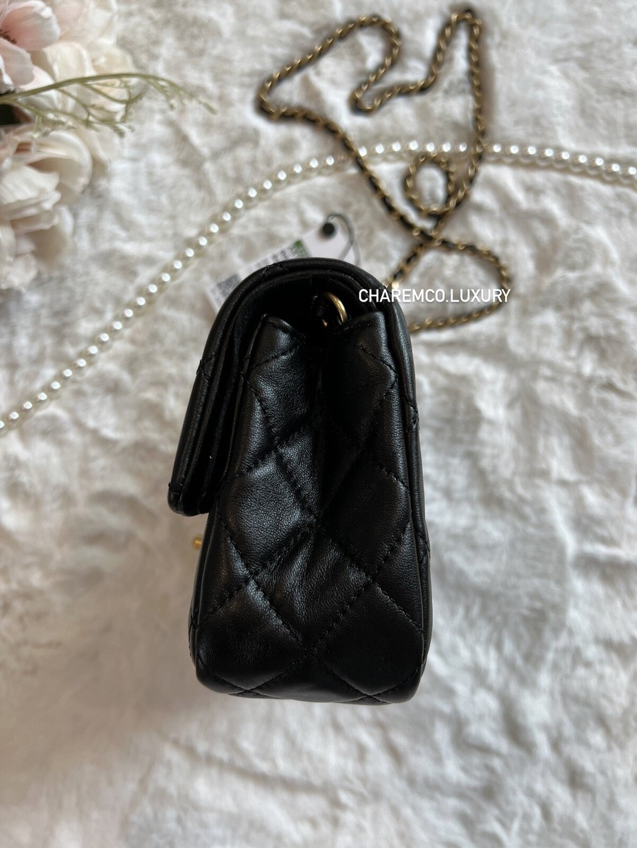 🖤NWT 22S CHANEL 🖤 Black Mini Rectangle Pearl Crush Braid