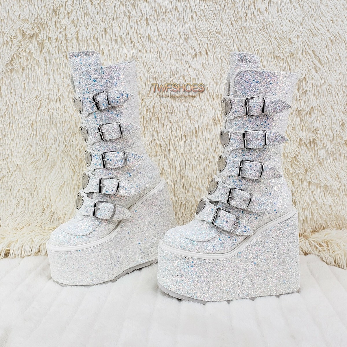 Swing 230G White Multi Glitter Mid Calf Boot 5.5 Platform