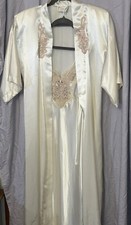 Vintage Expressions Sm Bridal Robe Gown PEIGNOIR SET Cream Sateen Lace Beading