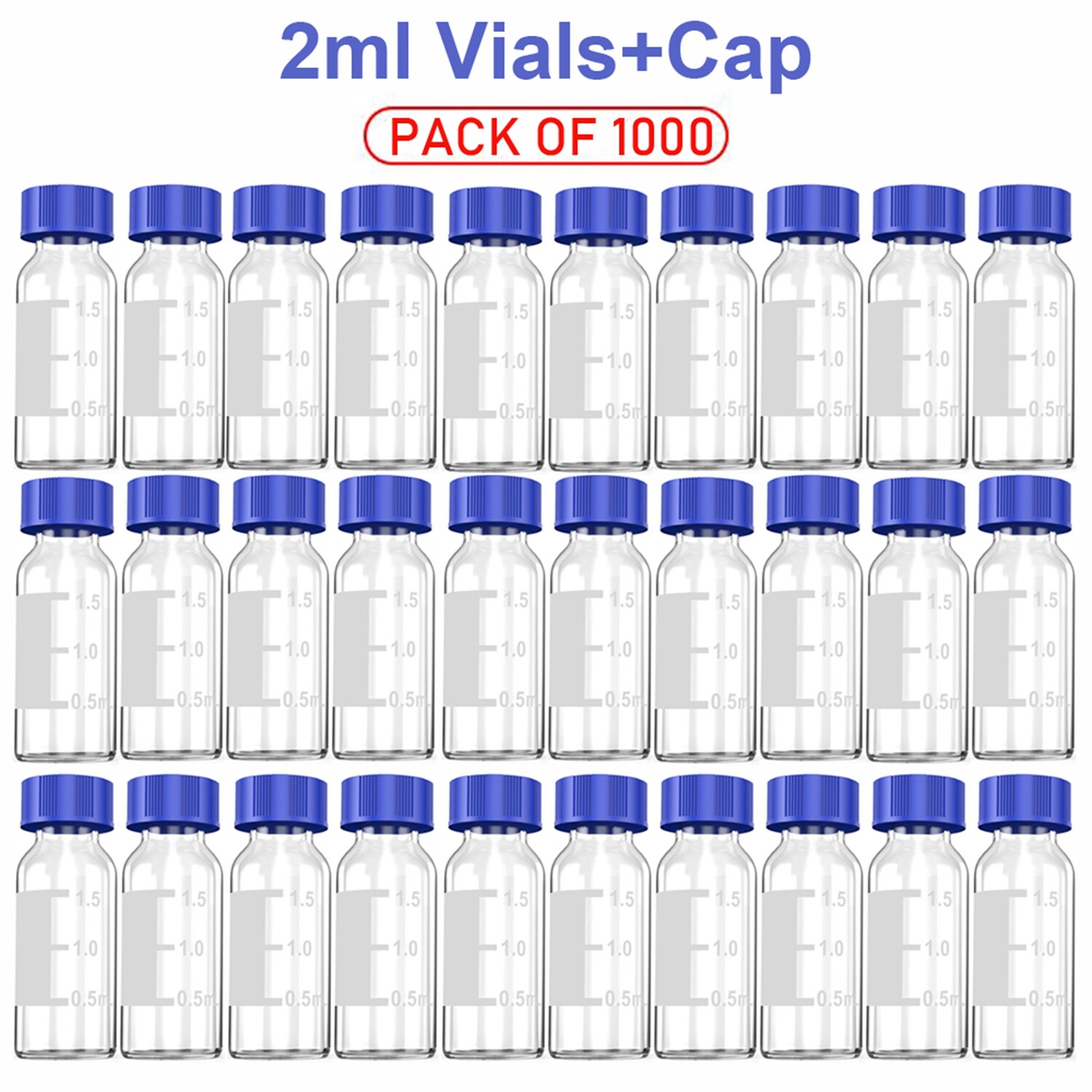 2000pcs Vial 2ml Autosampler Vials w/Screw Caps 9mm Clear Li