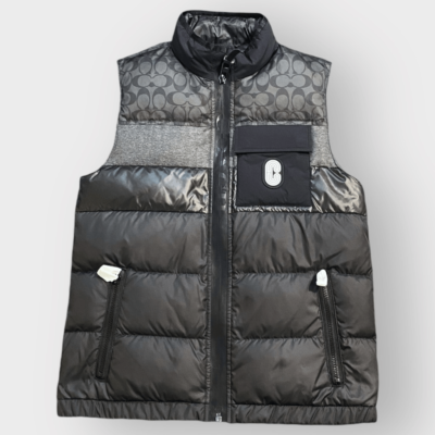 COACH Mens Down Puffer Black Gray Logo Vest size XS New with Tags