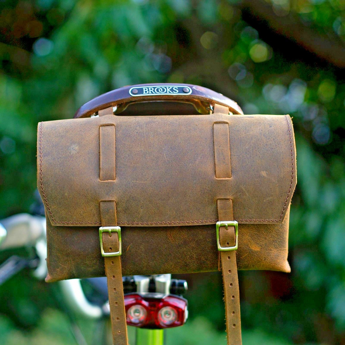 CalyxIN Large bicycle saddle bag vintage leather handlebar bike