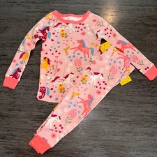 Baby Girls 2 Piece Pink Floral Unicorn Graphic Pajama Set Size 12 Months NEW
