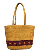 VTG Straw Raffia Tote Bag Woven Beach Travel Cottage Core Double Handle NEW