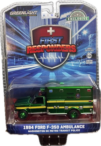 Greenlight 1:64 Ford F-350 Ambulance Washington D.C. Transit Green Chase Unit
