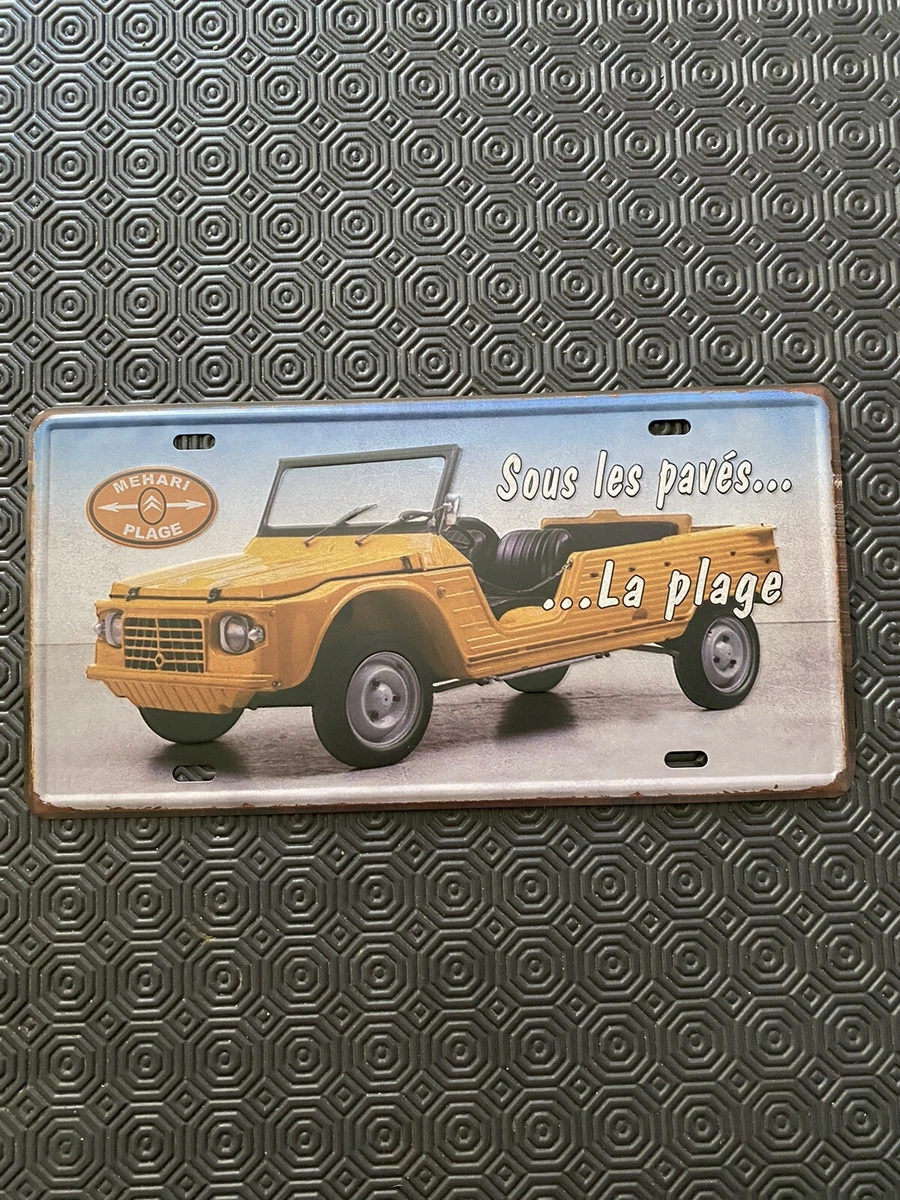 Plaque Métal bombée : La Citroën Méhari Verte, 3 vues, 30 x 20 cm
