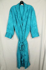 VTG VICTORIA'S SECRET Gold Tag TEAL SATIN Lounge JACQUARD ROBE w/Tie Belt Sz S