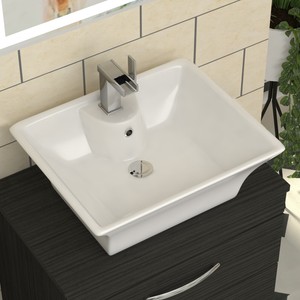 Designer Cloakroom 480mm 1th White Curved Square Countertop Basin
