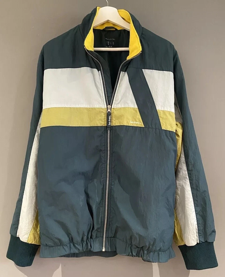 Urban Outfitters Retro 90s Unisex Dark Green Ivory Crush Zip High Neck Jacket