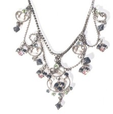 Vintage Polychromatic black Victorian Style Rhinestone Swag Necklace Marked