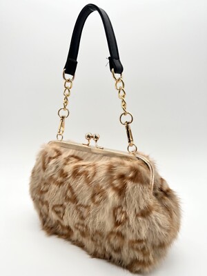 New 100% Handmade Rabbit Fur Top Handle Handbag Kiss Lock Novelty