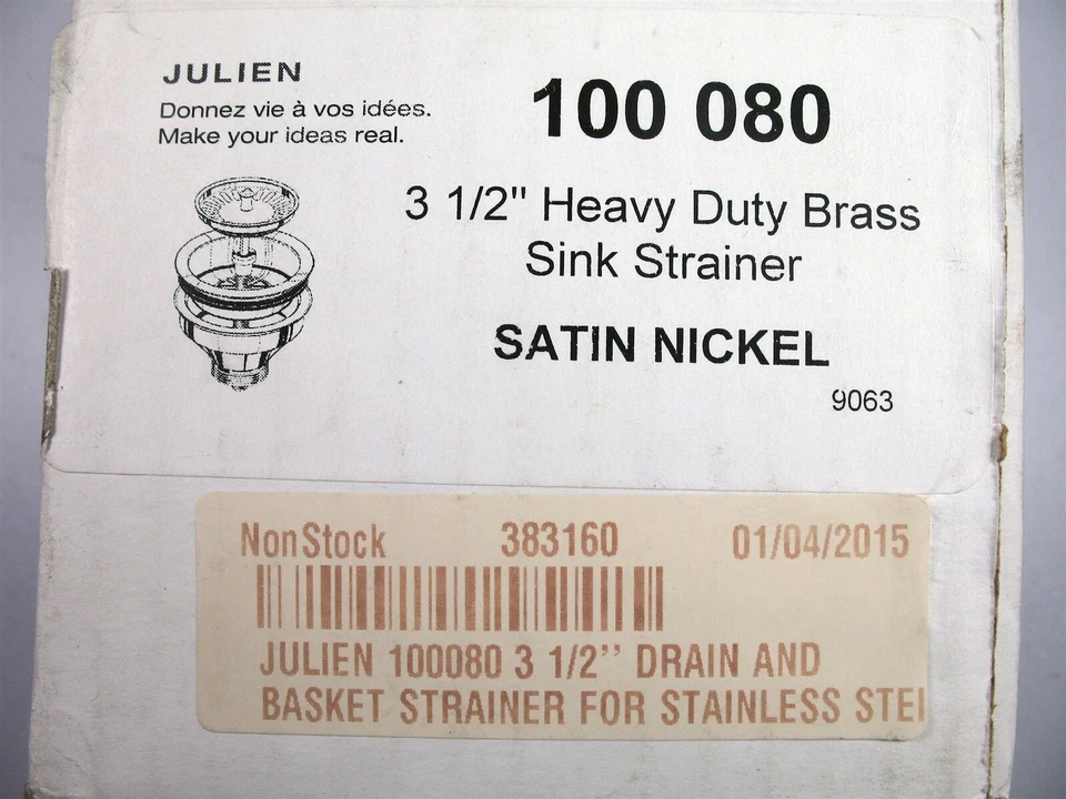 "Colador de fregadero de latón de alta resistencia Julien 100080 níquel satinado 3-1/2""" Foto 3 de 4