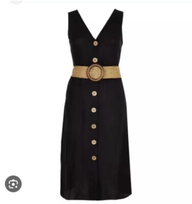 River Island Black Linen Dress Side 6 Petite | eBay UK