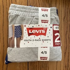 Levi's Youth Girls 2 Pack Shorts Gray/Navy Patriotic Logo MSRP 36 Size 4/5