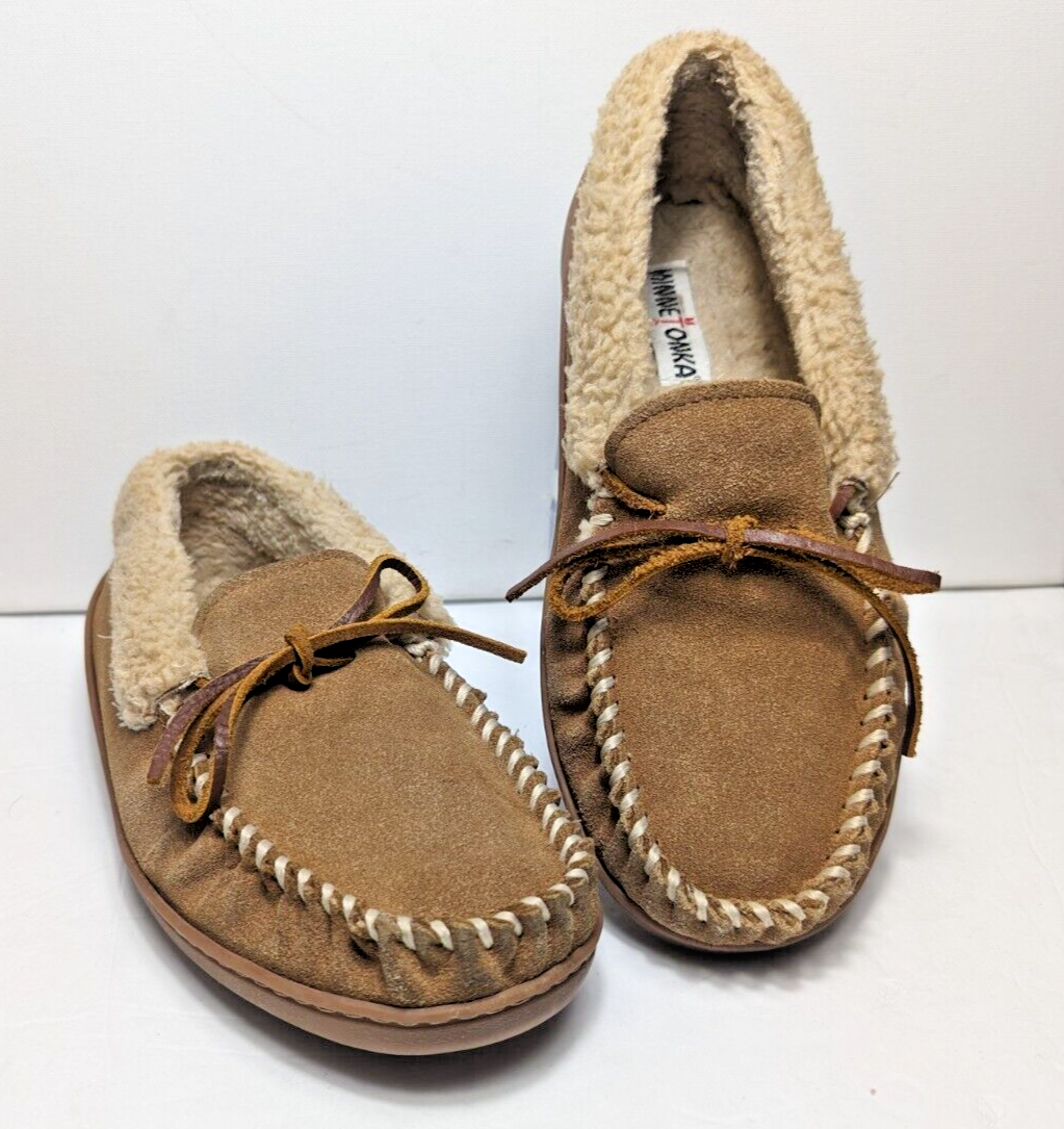 Minnetonka Leather Moccasins Men's Faux Fur Lined Hardsole