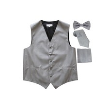 New Men's Tuxedo Vest Vertical Stripes Necktie, Bowtie  Hankie set party Gray