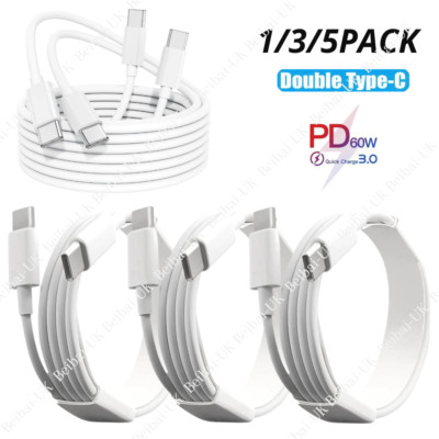 Bulk Lot 60W PD USB-C to USB-C Cable Fast Charger For Samsung iPhone 15 16 17Pro