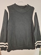Ellos Plus 1X 22/24 Black w/ White Trim Knit Sweater NWT Dark Black