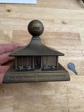 Midwest National Piggy Bank Vintage Banthrico Farm Insurance Collector WITH KEY!