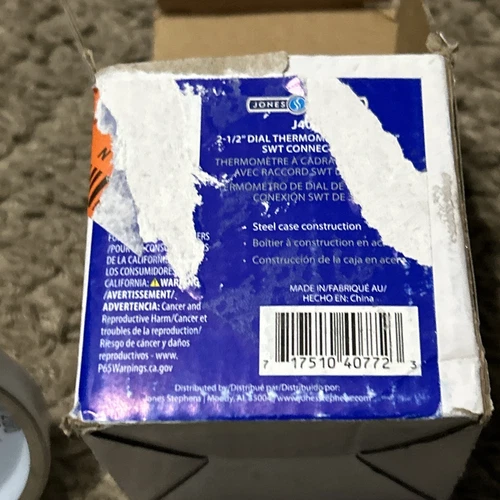 Jones Stephens 2 1/2" Dial Thermometer - 3/4" Sweat Connection 30-250 Degree - Picture 4 of 4