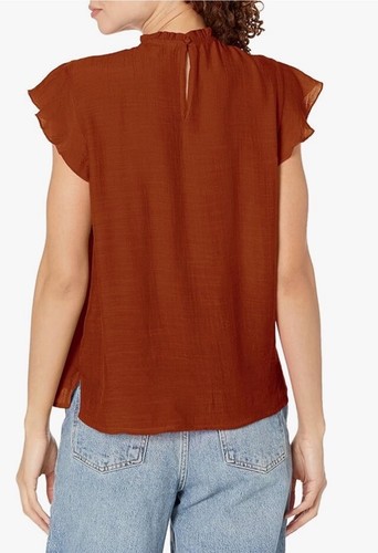NWT Nanette Lepore Top Gingerbread Pintuck S Flutter Cap Sleeve Trendy Fall Rust - Picture 2 of 15
