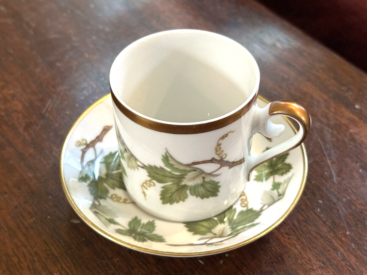 Vintage Hackefors Porslin Sweden Green Ivy Demitasse Cup & Saucer