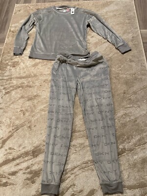 New DKNY Ladies Velour 2-Piece Lounge Set-Grey Medium