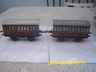 Hornby O Gauge no 1 LMS Suburban Passenger Coach x 2 Red Yellow Black