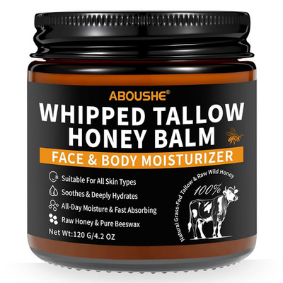 Beef Tallow for Skin - Organic Grass-Fed Whipped Beef Tallow and Honey Balm with
