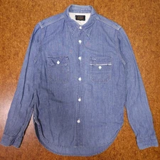 BEAMS Plus Japan Cotton Linen Visible Selvedge Chambray Work Shirt Size Small