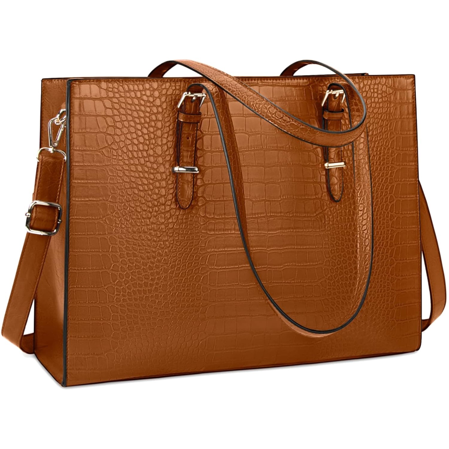 Brown Leather Laptop Bag for Women: 15.6 Inch Tote with Larg