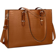 Brown Leather Laptop Bag for Women: 15.6 Inch Tote with Large Capacity Design