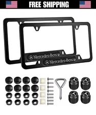 Mercedes MB License Plate Frame (Black Aluminum) - 2 Pc Set +  Valve Stem Caps