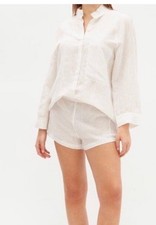 Lunya Women's Resort Sleep Shorts Pajama Set, White Stripped Linen Cotton Silk