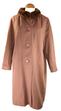 Swing Car Coat Mink Fur Collar Chocolate Brown Wool VTG MCM 50s 60s 46" chest