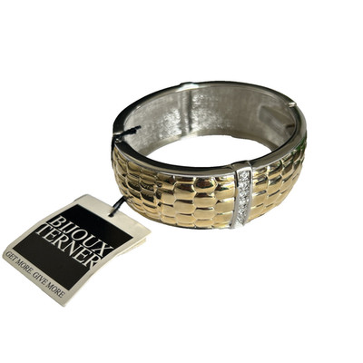 Bijoux Terner Silver Gold Tone Textured Cuff Bracelet Hinged Closure