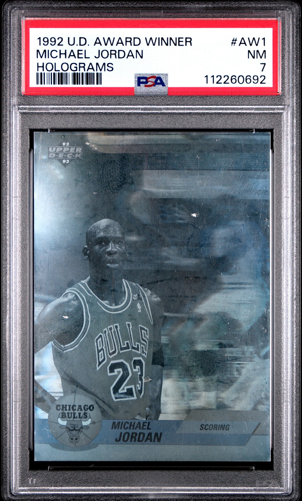 1992 UD AWARD WINNER HOLOGRAM #AW1 MICHAEL JORDAN PSA 7